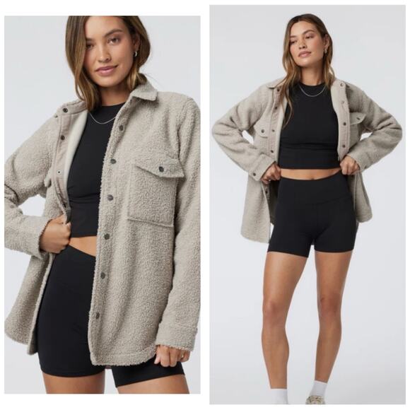 Vuori Sycamore Shirt Jacket Size Medium Taupe Sherpa Snap Button Oversized - Picture 2 of 12